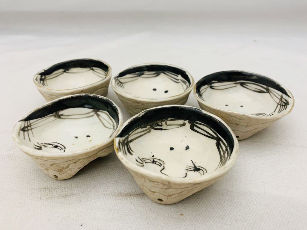 縁起物 お多福×鬼面 両面飾皿 陶器飾り皿 民芸品 古美術 開運 招福 厄除け 鬼盃 お多福 盃 節分盃 両面盃 縁起物 鬼は外福は内 酒器 5客 猪口