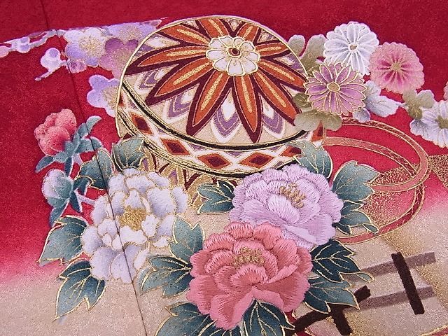 着物屋こころ□豪華振袖 長襦袢・袋帯セット 刺繍 御所車花舞文 暈し