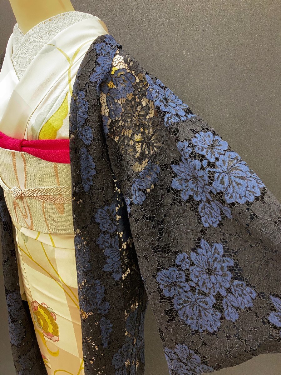 きものトゥレジュ☆レース羽織/新品/未使用品/身丈102/裄68/袖丈46/ナイロン75%、綿25%/黒・紺色系【Ｋ-247-1215ｓ】 tresjeune WEBSHOP -トゥレジュ- 1円 ☆良品☆ きものcocon☆羽織☆身丈92&frasl;裄69&frasl;身幅65&frasl;ポリエステル100%&frasl;ピンク×