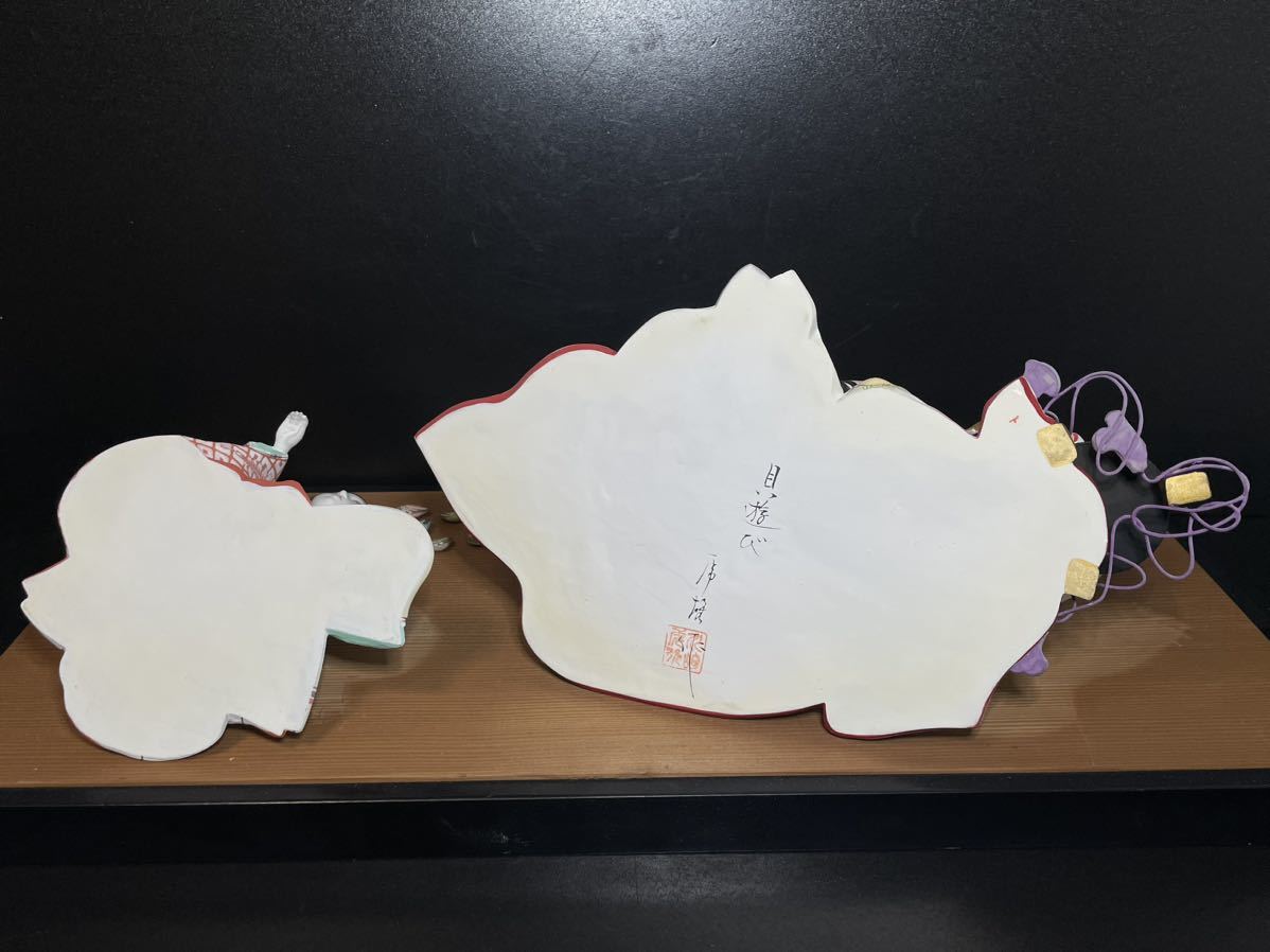 博多人形 川崎虎雄 『 貝遊び 』 ガラスケース有 郷土玩具 伝統工芸