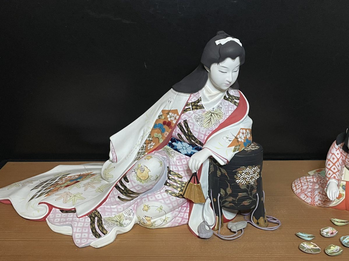 博多人形 川崎虎雄 『 貝遊び 』 ガラスケース有 郷土玩具 伝統工芸