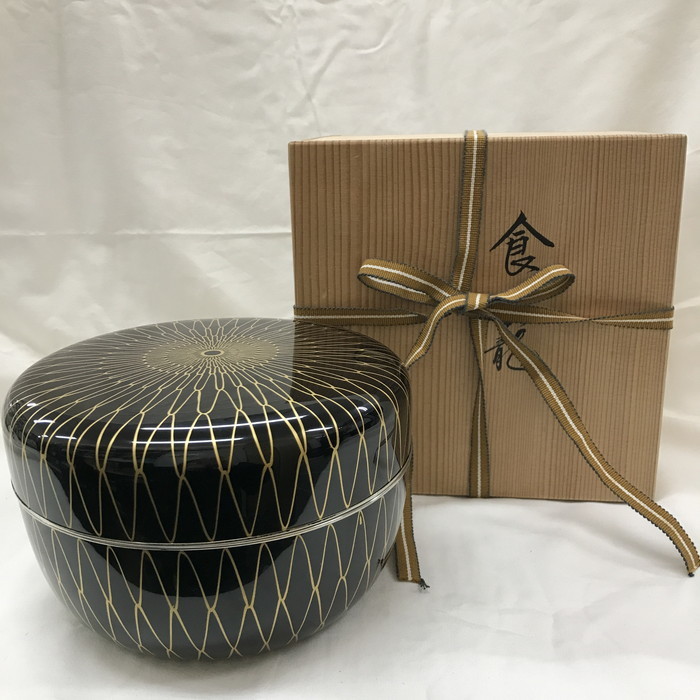 未使用象彦 逢絢亭 茶道具 食籠 京塗 黒網目蒔絵 [jgg]
