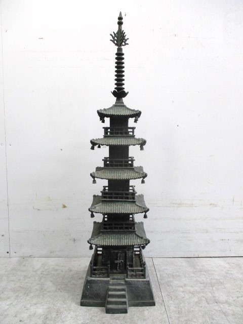 時代物□銅製□五重塔□高さ80cm□仏教美術□仏塔□寺院□置物