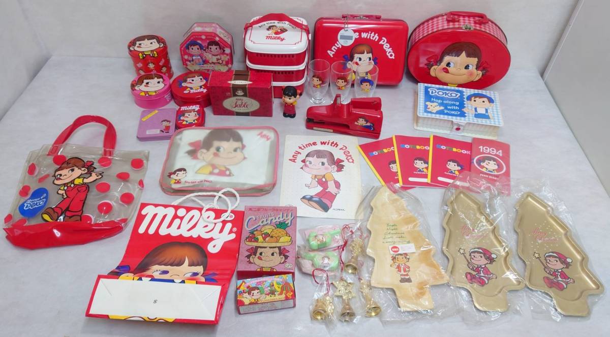 o1 レトロ 不二家 ペコちゃん ポコちゃんグッズセット 缶バッグ お菓子 