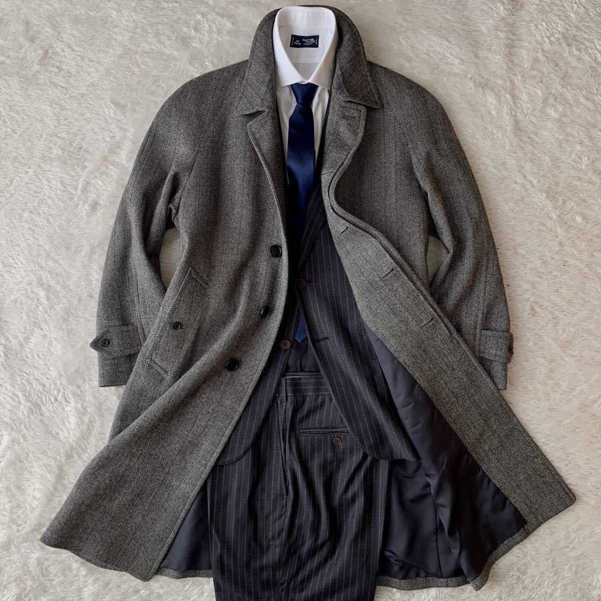 【美品】バーバリーズ ステンカラーコート カシミヤ混 ヘリンボーン グレー 希少S～M 美品 カシミヤ バーバリー ステンカラーコート