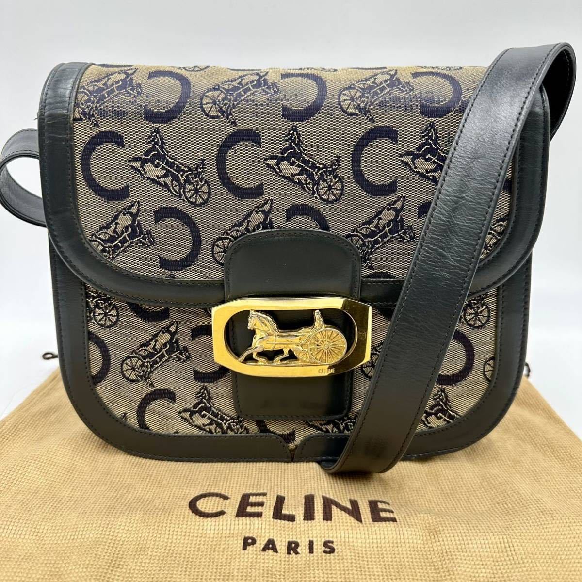圧倒的存在感 CELINE セリーヌ ショルダーバッグ Cマカダム柄 馬車金具 