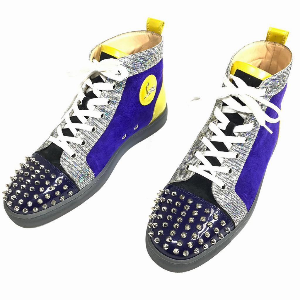 【ルブタン】本物 Louboutin 靴 27.5cm ルイ スパイク ハイカットシューズ ラメ スタッズ スニーカー Lou Spikes 男性用 メンズ 42 1/2