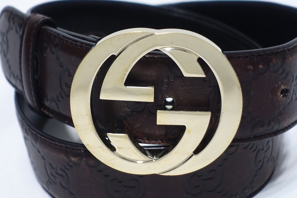 ベルト インターロッキングG GUCCI グッチシマ グッチ GG 良品 黒
