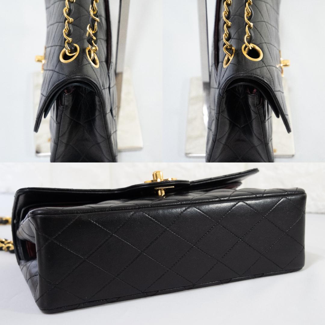 1円〜 CHANEL シャネル マトラッセ 22 ラムスキン Wチェーン Wフラップ シリアル チェーンショルダー ターンロック ゴールド金具 美品 黒