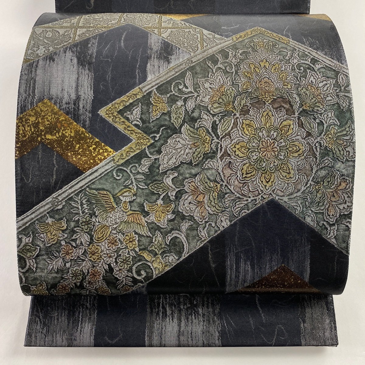 美品】袋帯 花井幸子 六通 正絹 黒地 銀彩 抽象文 極美品】花井幸子