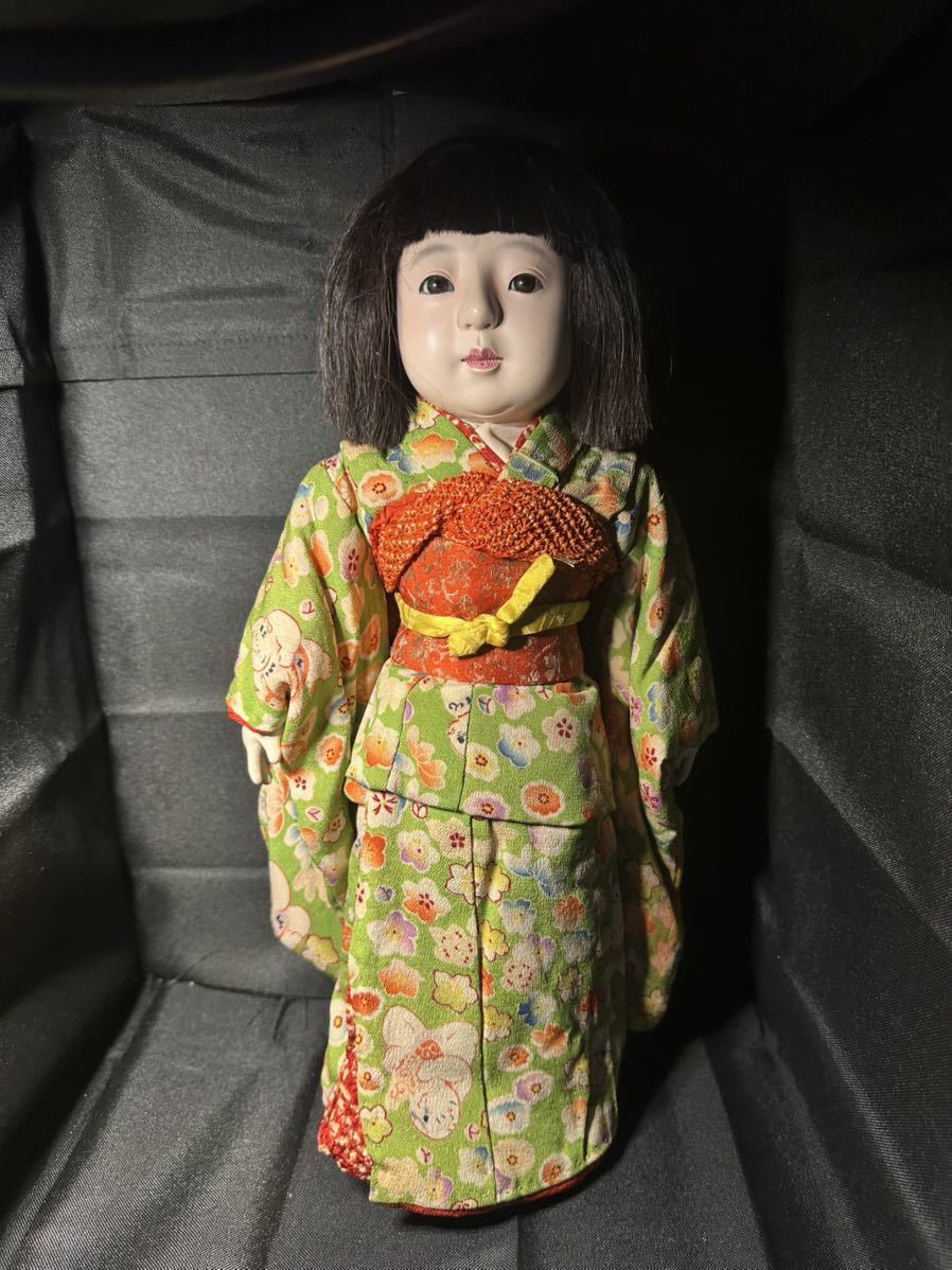 古い　市松人形　日本人形　　女の子　全長約45cm　　着物　昭和　レトロ　アンティーク