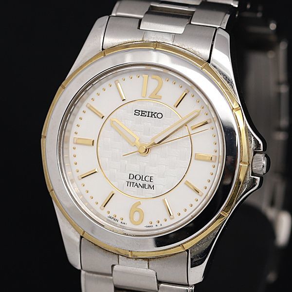 1円 稼働 良品 保証書付 QZ セイコー ドルチェ 8J41-0ACG チタン 白系文字盤 メンズ腕時計 KOR 5775000
