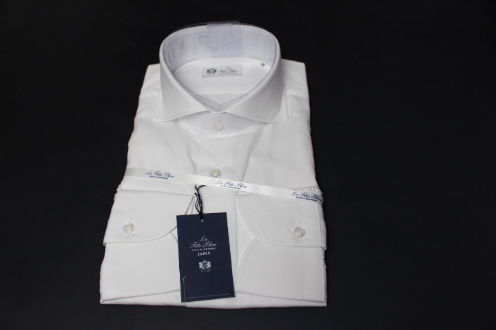 送料185円【新品】「HITOYOSHI」人吉 日本製/綿100%ツイル/カッタウェイ/ワイシャツ 　LL(42-85) 光沢白織柄/ LF8-C-003(4B791