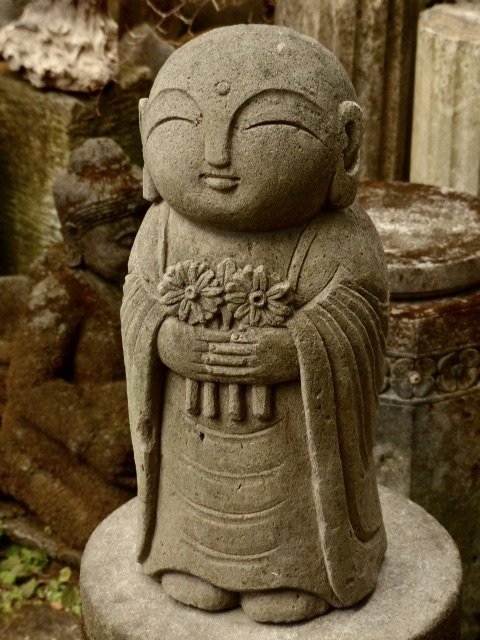 花地蔵様の石像h48cm／13kg お地蔵さん 地蔵菩薩 石仏 仏像 0107