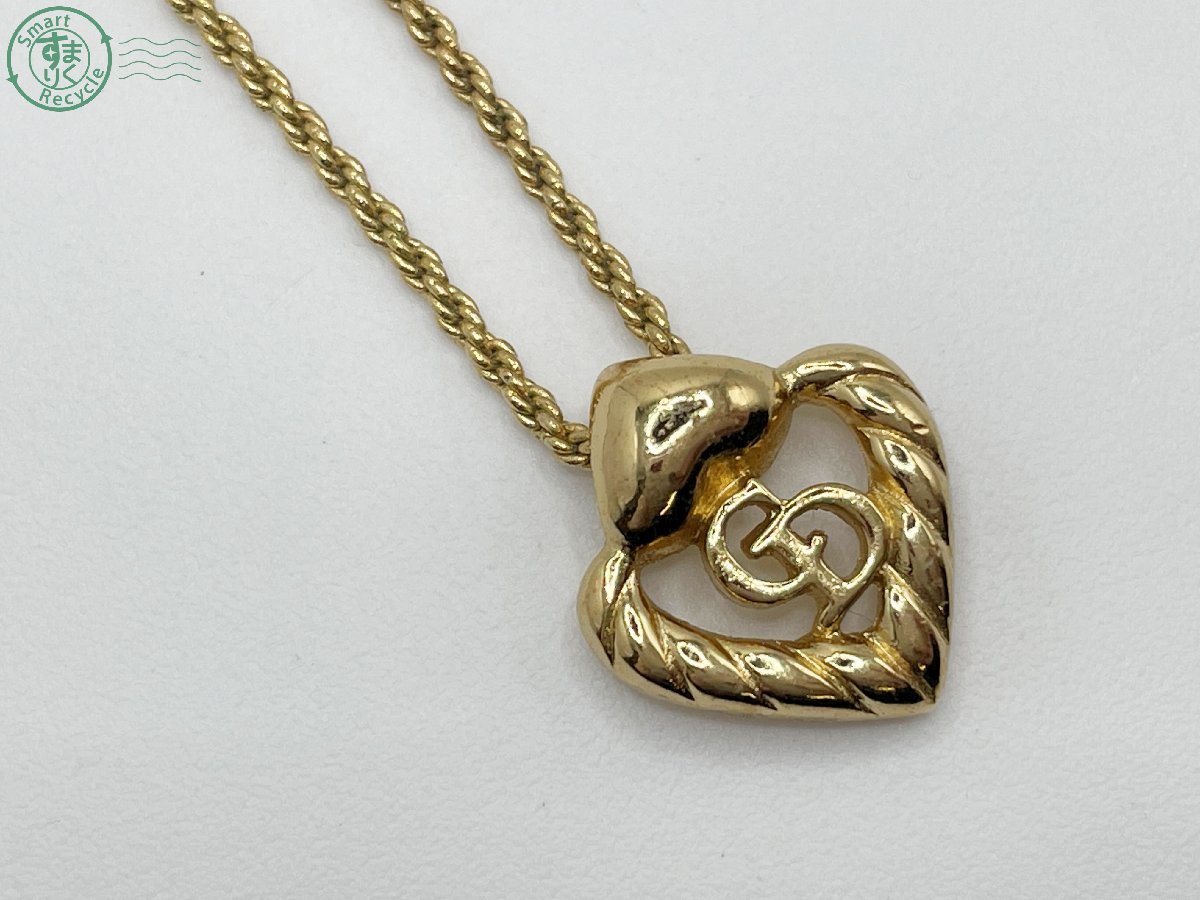 01620034　◇ Christian Dior クリスチャンディオール CDロゴ ハートモチーフ ネックレス ゴールド アクセサリー ヴィンテージ