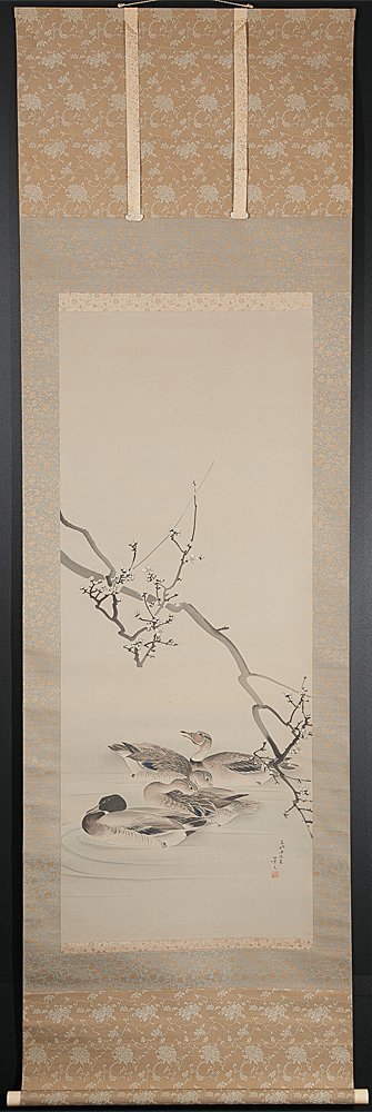2026年最新Yahoo!オークション 松村景文 月下梅 絹本掛軸 蘆洲識 -松村