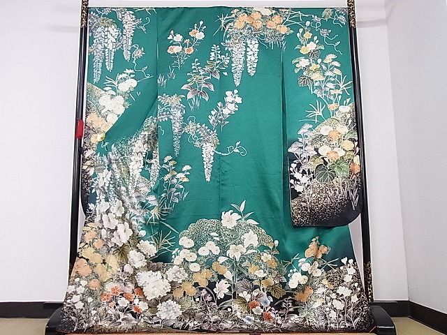暈し染め 着物屋こころ□豪華振袖 金銀彩 枝花文 着丈160cm
