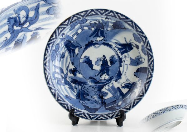 中国美術 唐物 清 新渡 染付 人物図 八寸皿 大皿 - 小皿 中国 新渡 染