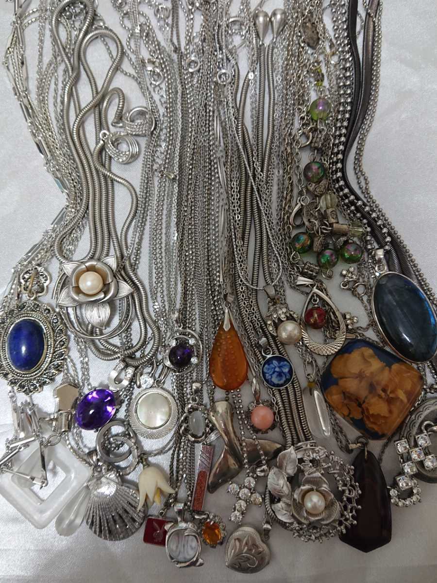 1円〜 シルバーカラー ネックレス スターリング 925刻印 他 天然石 ヴィンテージ アクセサリー アンティーク 大量 まとめて まとめ売り 