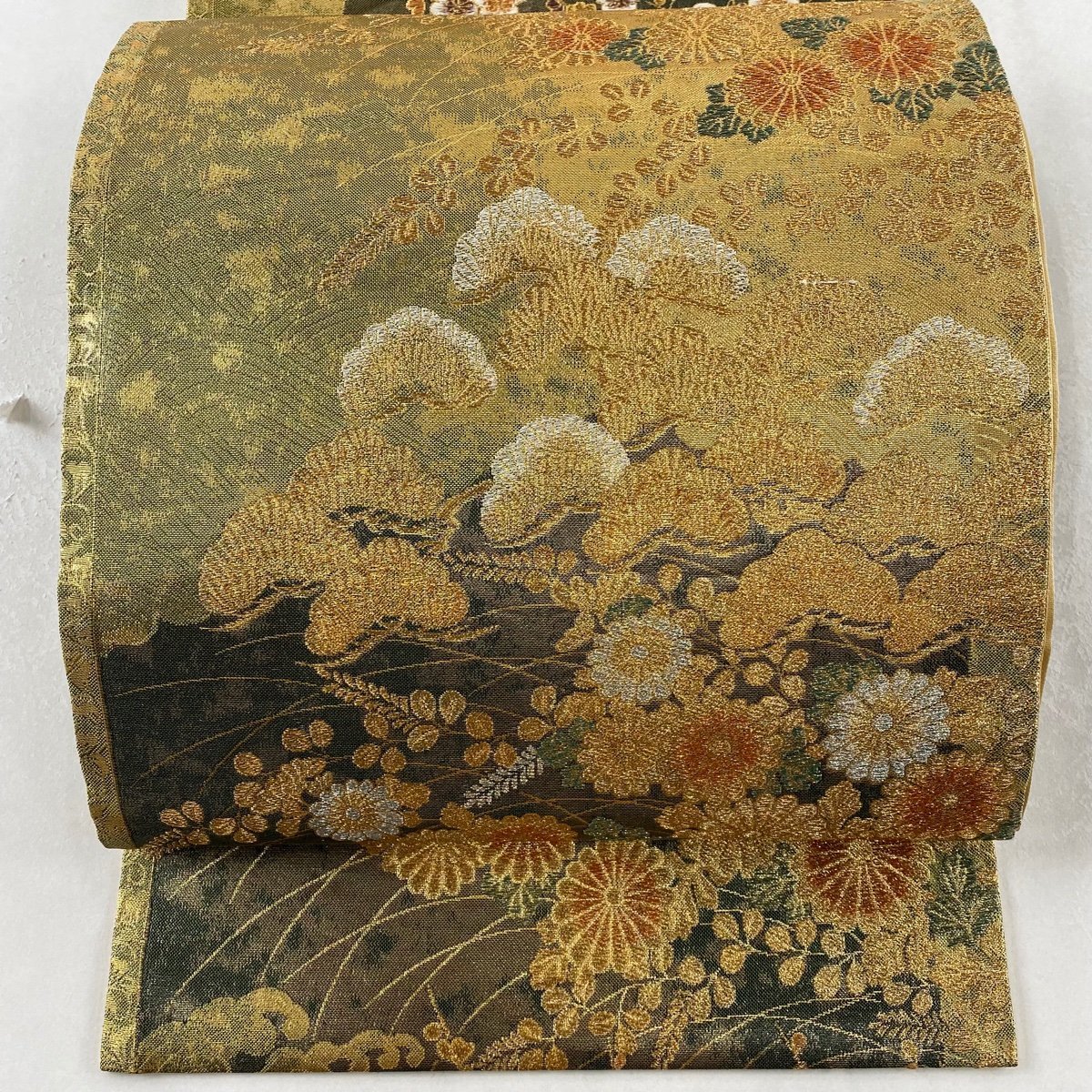 新作入荷，格安 袋帯 秀品 草花 波頭 金銀糸 箔 深緑 六通 正絹(仕立て上がり)｜売買されたオークション情報、yahooの商品情報をアーカイブ公開 - オークファン 仕立て上がり