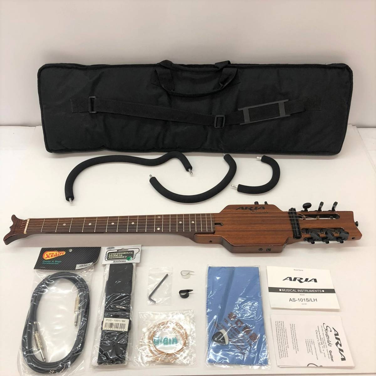 No.9421【弦楽器】ARIA サイレントギター AS-101S/LH 付属品・ケース