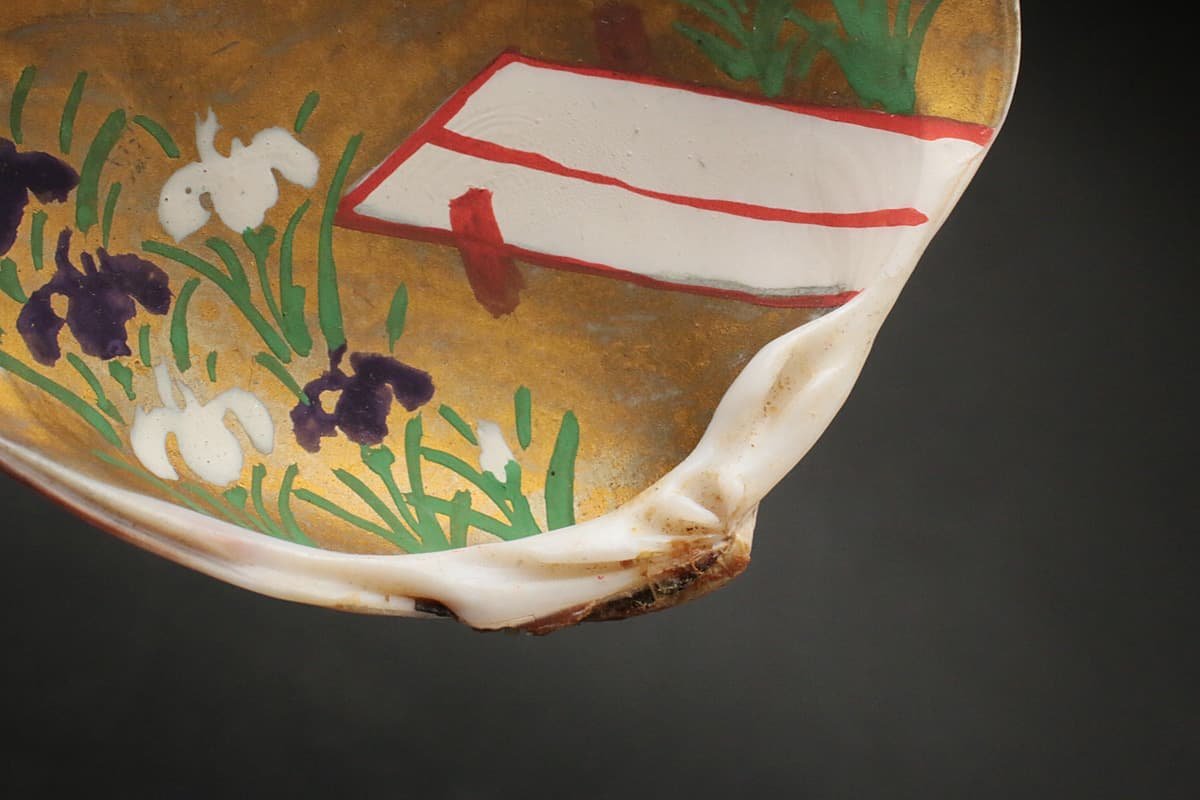 HX702 時代物 貝細密画 天然蛤 金箔手書彩色 源氏物語図貝合せ 一組