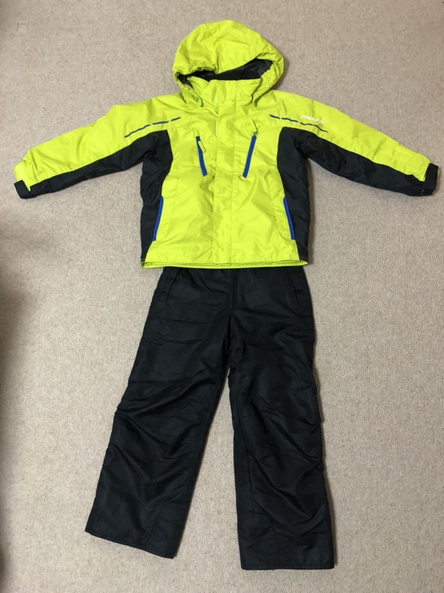 スキーウエア 上下セット　ネオンイエロー　黄色　黒色　キッズ　雪遊び　男の子女の子　上下セット　サイズ調整機能付き　120cm 130cm