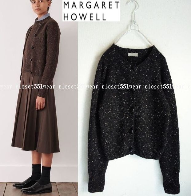 2018 美品マーガレットハウエル☆スコットランド製 ドネガルウール ニットカーディガン 2 ブラック★