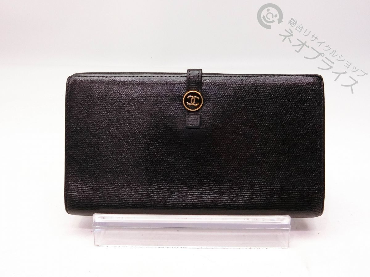 ◇A5243 CHANEL シャネル ココボタン カーフレザー Wホック 二つ折り 