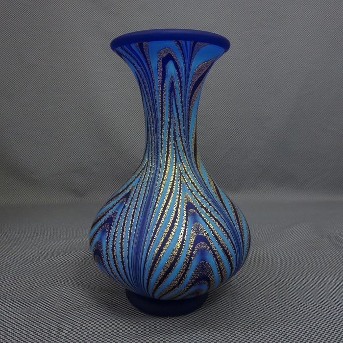 日展理事 岩田久利 ガラス 花瓶 「金彩白綱壺」共箱付き