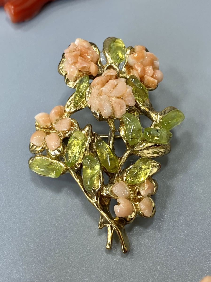 珊瑚　天然珊瑚　ブローチ　ルース　アクセサリー 珊瑚 さんご SILVER ネックレス ブローチ ルース 18点まとめ 総重量