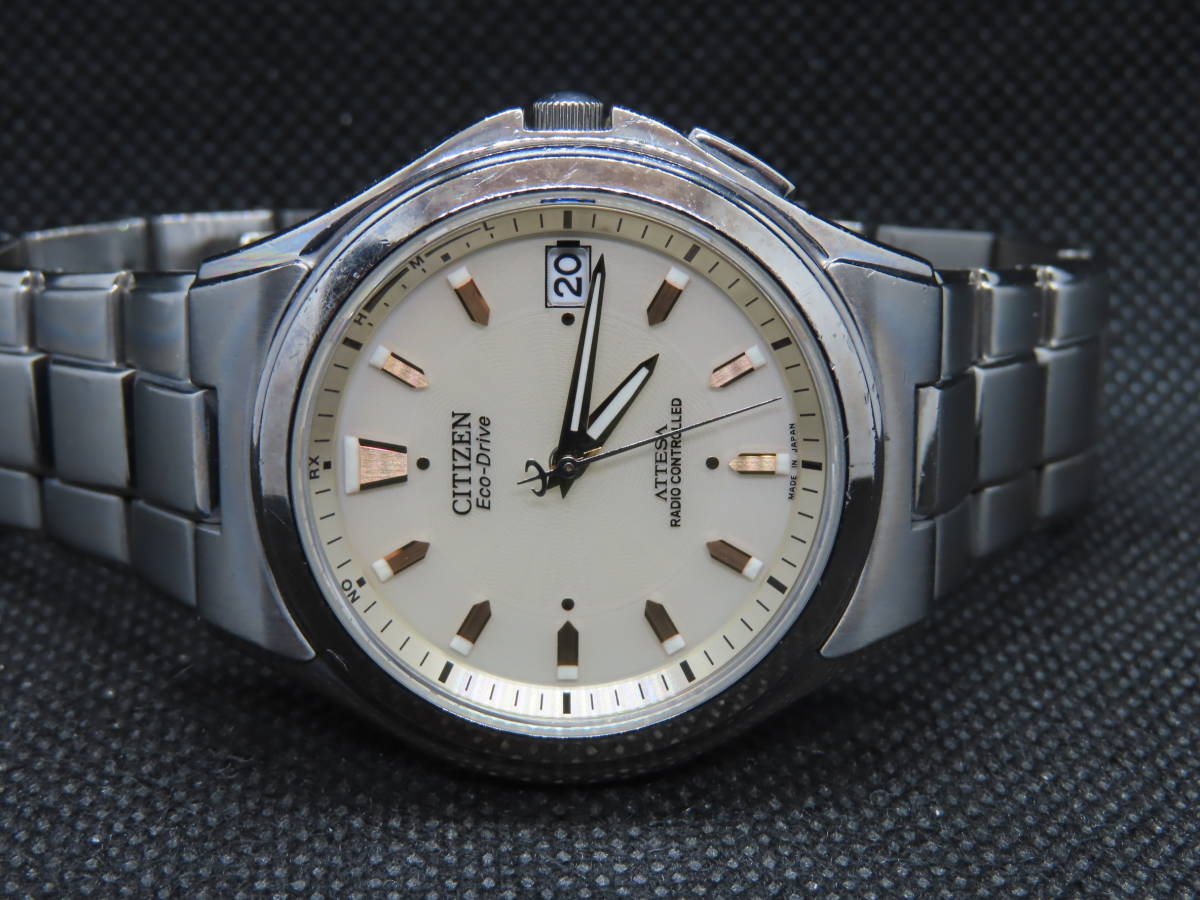 1円～【良品】CITIZEN/シチズン ATTESA/アテッサ エコドライブ電波時計 チタン 日本製 メンズ■ATD53-2843★送料無料