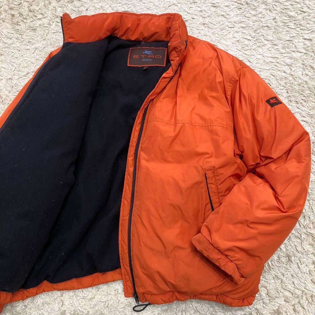 エトロ【圧倒的存在感】ETRO ダウンジャケット ロゴ刺繍 ワッペン ペガサス カシミヤ裏地 ボリューム感 軽量 オレンジ Mサイズ 超高級