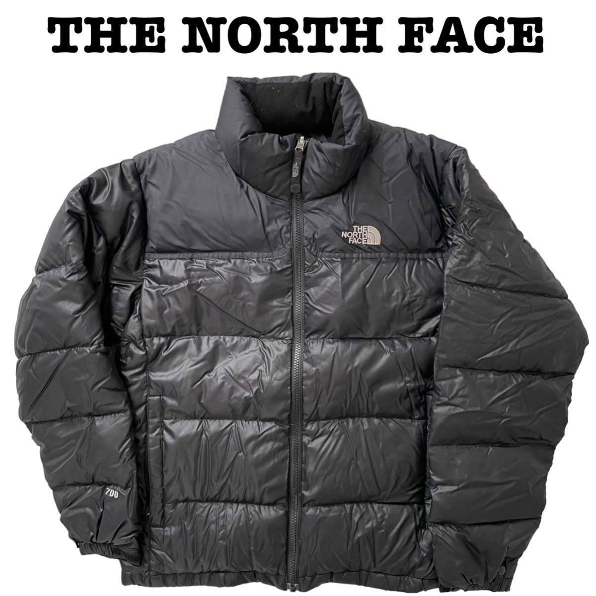 1円スタート 古着 レディース THE NORTH FACE ノースフェイス 刺繍ロゴ 700フィル ダウンジャケット Mサイズ 黒色 ブラック