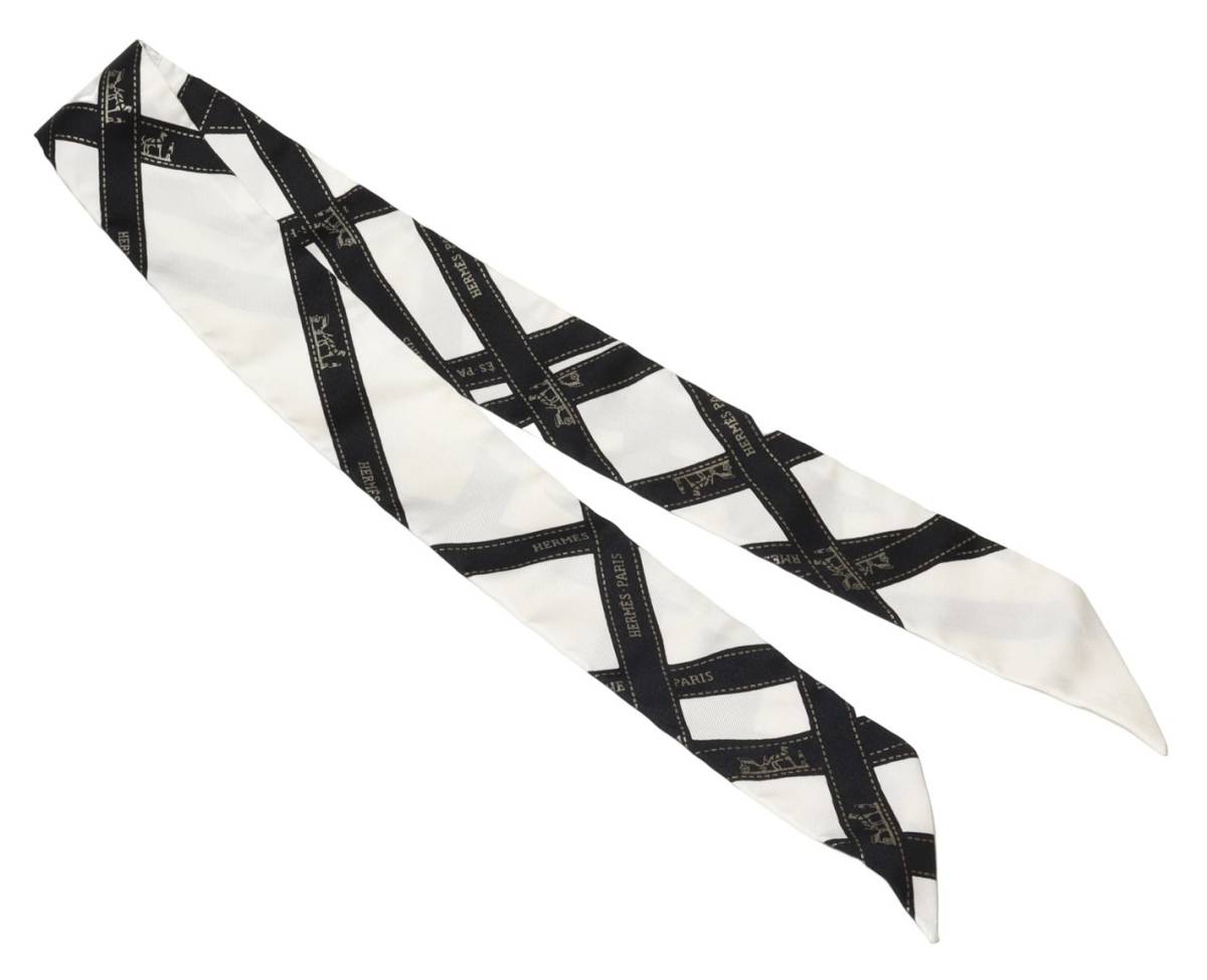 HERMES エルメス ツイリー ボルデュック スカーフ オレンジ白