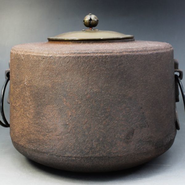 銅製 茶道具 釜 蓋付き 銅蓋 茶道具 茶釜 D-014 茶ノ十徳 釜鐶付属 水漏れなし 風炉釜 栂尾 釜