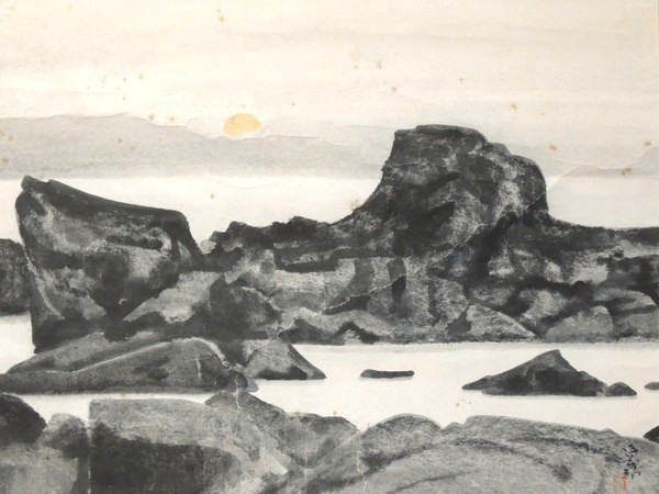 真作/中島多茂都/ 室戸岬 /日本画/掛け軸/掛軸/紙本/二重箱付/作家物 
