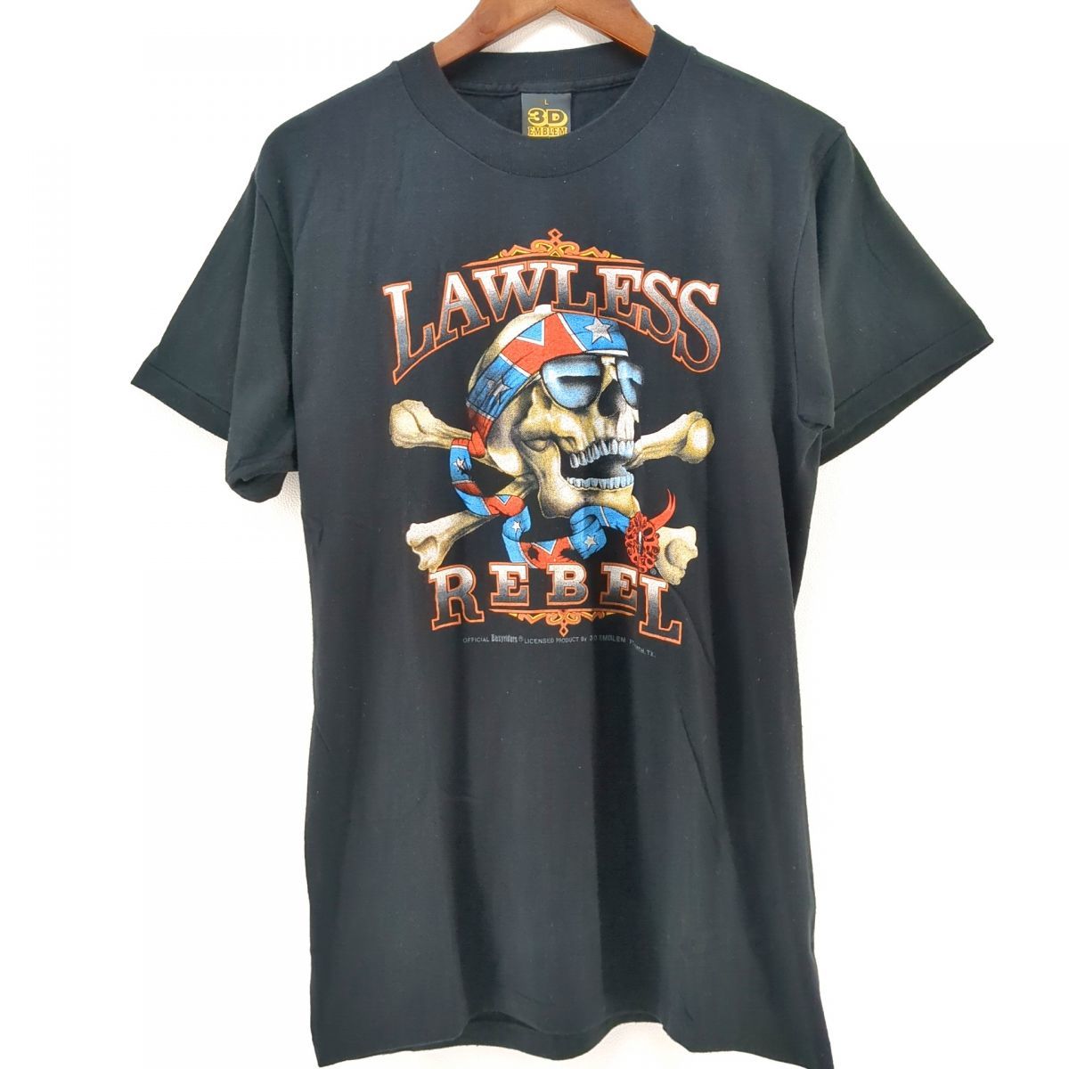 HARLEY DAVIDSON Tシャツ ブラック SIZE L 80’s 90’s ヴィンテージ 3D EMBLEMタグ LAWLESS REBEL ハーレーダビッドソン ◆3109/宮竹店