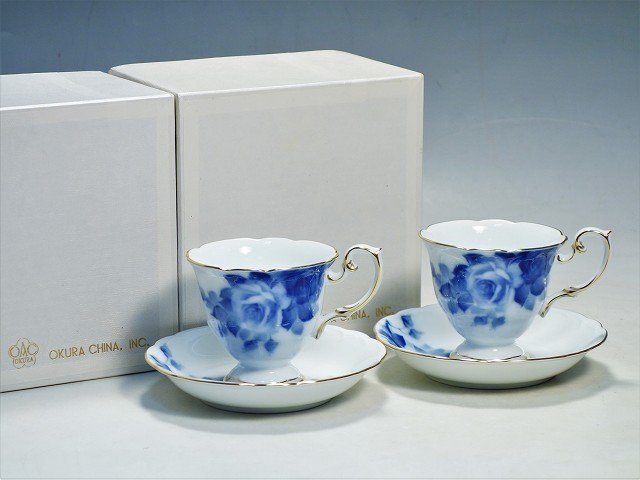 大倉陶園 ブルーローズ 金彩 カップ&ソーサー 2客セット 8011 大倉陶園