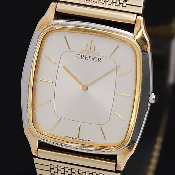 1円 稼働 良品 セイコー クレドール 14KT シルバー文字盤 QZ メンズ腕時計 XYZ TNN 7032000