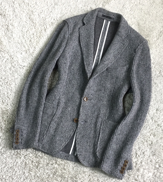 カジュアルでも上品 厚手 MEN'S MELROSE メンズメルローズ メンズ 紳士 カジュアル ブレザー テーラード シングル ニット ジャケット 4 L位