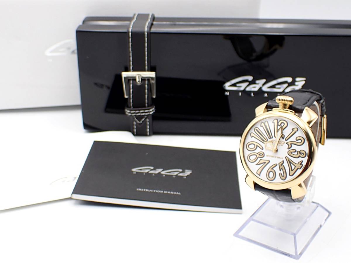 １円◆箱付き 稼働品◆GaGa Milano ガガミラノ マヌアーレ 40 腕時計 レザー ベルト/時計 とけい MANUARE40 マニュアーレ