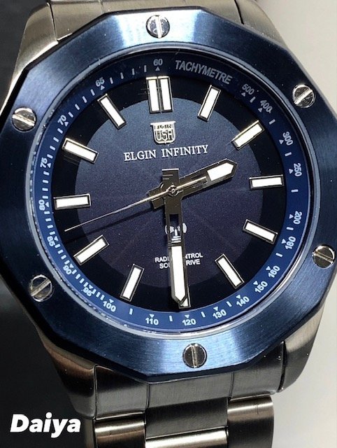 新品 ELGIN エルジン 腕時計 正規品 電波受信機能 ソーラー アナログ腕時計 ステンレス 10気圧防水 ビジネス シンプル 蓄光 プレゼント