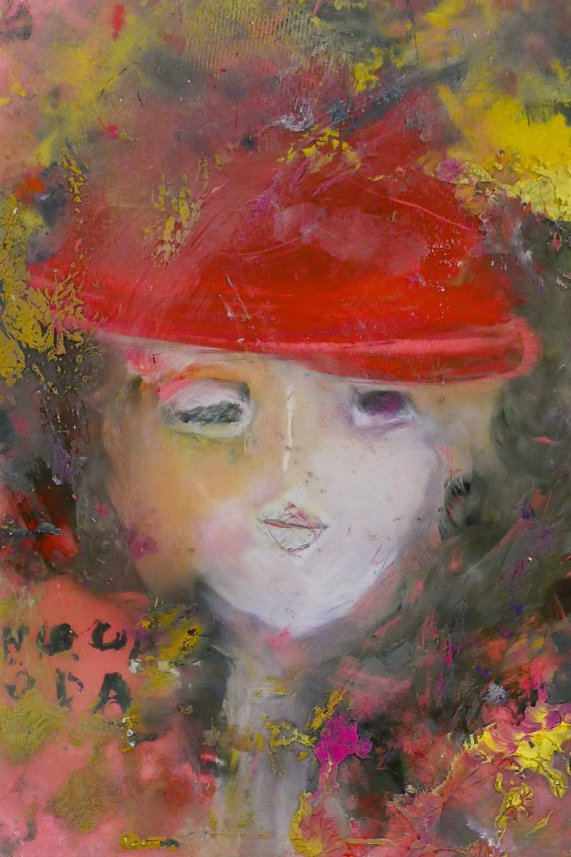 真作】その④ 織田 廣喜 ( 広喜 ) 「少女」 ガラス絵・油彩 0号 織田