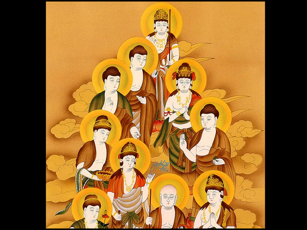 掛軸 絹本 仏画 紙本 検) 真言十三佛大師付絹本肉筆(伊藤香川） 【