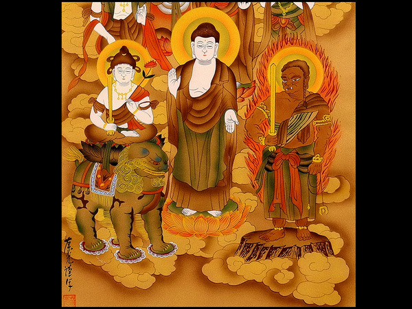 掛軸 絹本 仏画 紙本 検) 真言十三佛大師付絹本肉筆(伊藤香川） 【