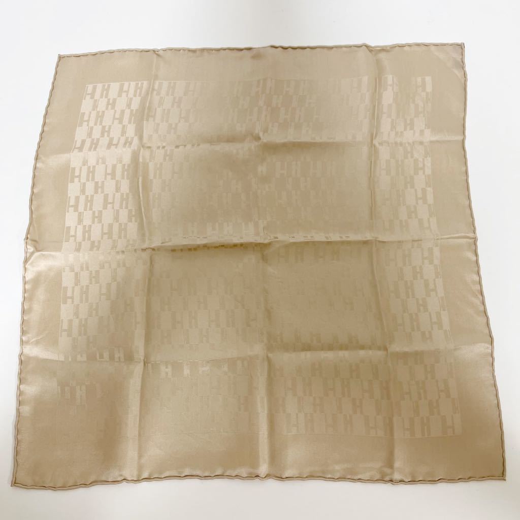 HERMES エルメス カレ42 GRAND H シルク スカーフ ポケットチーフ ベージュ 中古