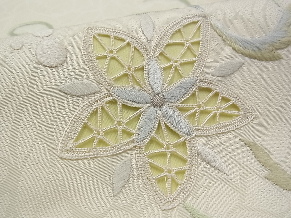 平和屋□極上 九寸名古屋帯 総刺繍 花唐草文 逸品 未使用