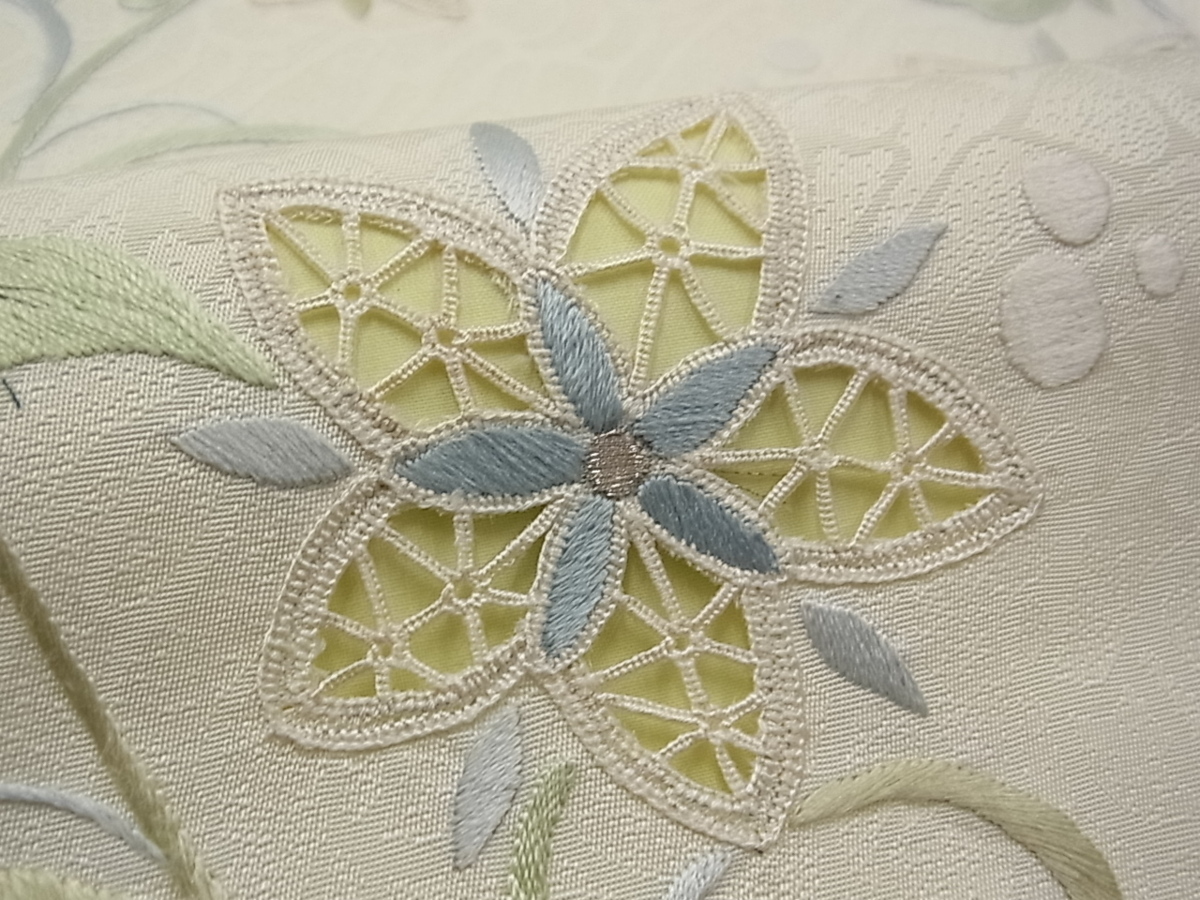 平和屋□極上 九寸名古屋帯 総刺繍 花唐草文 逸品 未使用