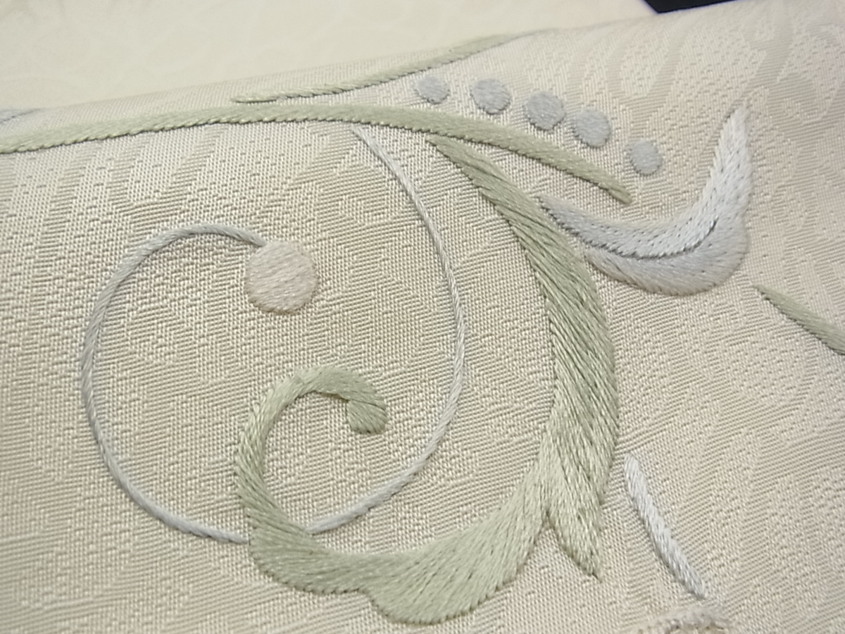 平和屋□極上 九寸名古屋帯 総刺繍 花唐草文 逸品 未使用